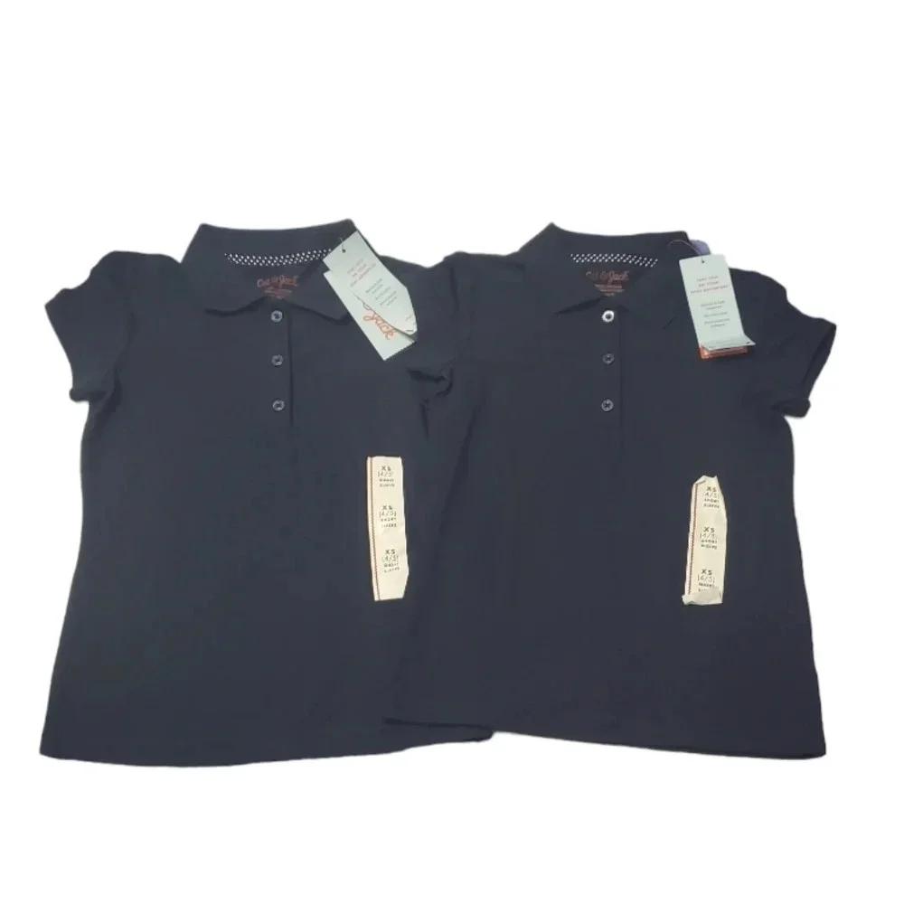 NWT Cat & Jack Girl's Navy Blue Uniform Polo Shirts 2 PK XS 4/5